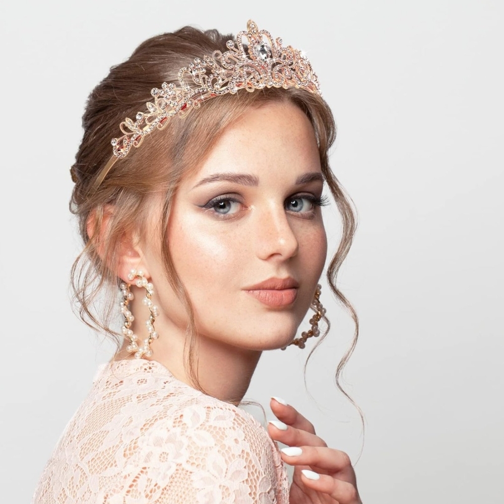 Elegant Rose Gold Tiara with Crystal Accents